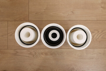Installation or replacement of reverse osmosis water purification system. Plastic set with three...