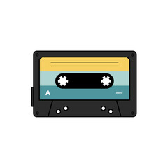 Blue and Yellow Retro Audio Cassette Tape Music Illustration Vector