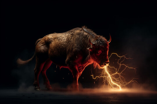 bitcoin bull with energy power light. Generative AI