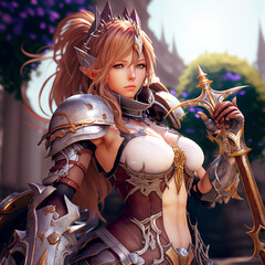 A female knight in bikini armor so beautiful that everyone will fall in love with her.｜Generative AI
