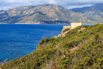 Fototapeta na wymiar Sea coast landscape in Sardinia near Villasimus