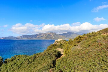 Sea coast landscape in Sardinia near Villasimus