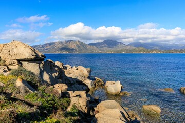 Sea coast landscape in Sardinia near Villasimus