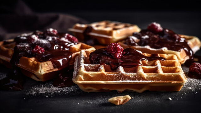 Close up Viennese Waffles with Topping. generative ai