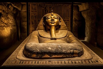 A pharaoh's sarcophagus in a tomb, a closed sarcophagus in a tomb, generative AI. - obrazy, fototapety, plakaty