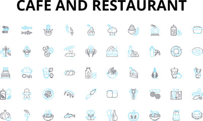 Cafe and restaurant linear icons set. Fusion, Gourmet, Homely, Organic, Rustic, Authentic, Comfortable vector symbols and line concept signs. Fresh,Local,Seasonal illustration Generative AI