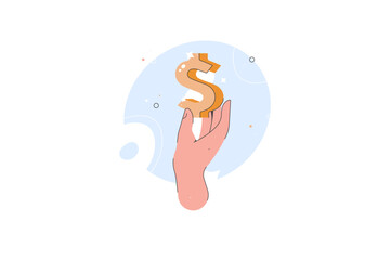 Sign hand holding dollar money. Payment flat. Dollar pay illustration. Online purchase, bribe or corruption concept. Receive, hold concept Business Vector illustration.