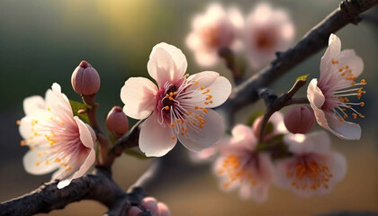 Obraz na płótnie Canvas Cherry tree blossom flowers blooming in spring.Generative AI.