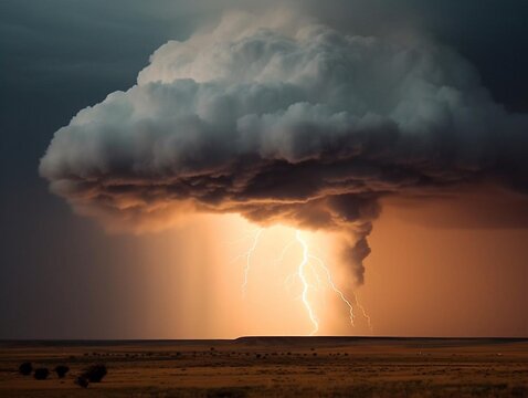 A telephoto image capturing the intensity of a weather phenomenon such as a tornado or lightning str