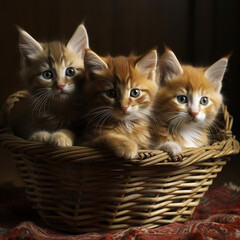 Fototapeta na wymiar Pet kittens in a basket. Generative AI