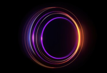 Abstract neon circle, red orange, purple glowing border isolated on a dark background. Colorful light effect. Bright illuminated circle.