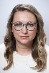 Document photo of fat attractive adult woman with glasses