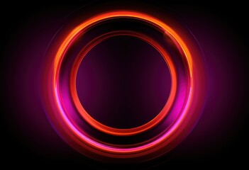 Abstract neon circle, red orange, purple glowing border isolated on a dark background. Colorful light effect. Bright illuminated circle.