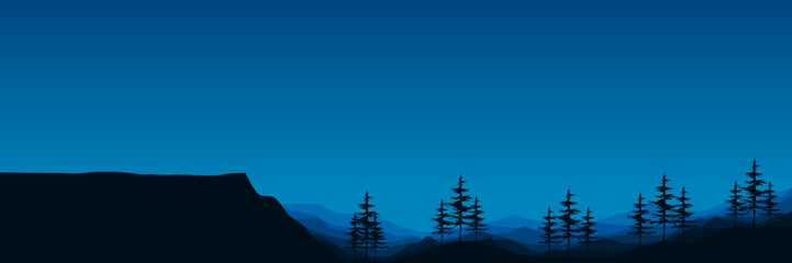 pine tree forest silhouette outdoor mountain view nature panorama vector illustration good for wallpaper, background, backdrop, banner, and design template
