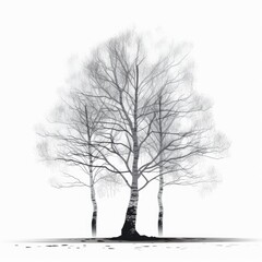 Birch tree silhouette white background