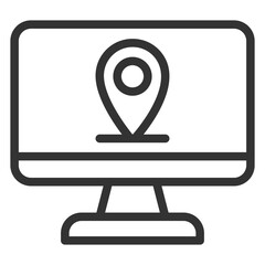 Location sign on monitor screen  - icon, illustration on white background, outline style
