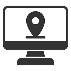 Location sign on monitor screen  - icon, illustration on white background, glyph style
