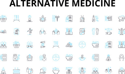 Alternative medicine linear icons set. Acupuncture, Aromatherapy, Ayurveda, Biofeedback, Chakra, Chiropractic, Detoxification vector symbols and line concept signs. Energy Healing,Feng Generative AI