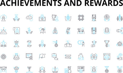 Achievements and rewards linear icons set. Accomplished, Successful, Victory, Champion, Achievement, Accomplishment, Success vector symbols and line concept signs. Generative AI