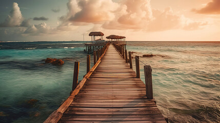 Fototapeta premium Tropical Destination - Pier For Paradise Island, generative ai