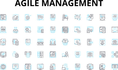 Agile management linear icons set. Iterative, Collaboration, Flexibility, Scrum, Lean, Kanban, Sprint vector symbols and line concept signs. Feedback,Empowerment,Continuous illustration Generative AI
