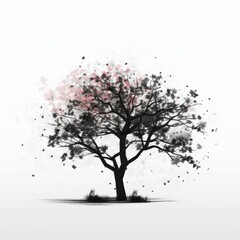 Cherry blossom tree silhouette white background