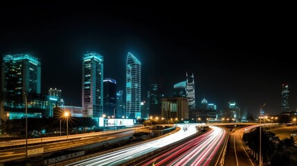 Fototapeta na wymiar Speeding through the Future: Highway Light Trails in the Smart City