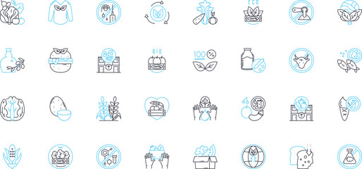 Plant-based linear icons set. Vegan, Vegetarian, Nutritious, Healthy, Organic, Sustainable, Plant-based line vector and concept signs. Non-GMO,Wholesome,Meatless outline illustrations Generative AI