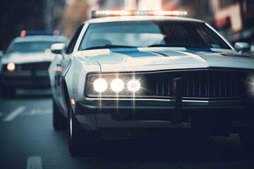 Obraz premium classic police car on the street close up ai generative