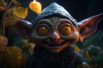 Cute AI-generated goblin for kid-friendly Halloween festivities. Generative AI