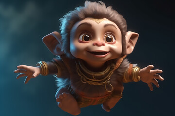 The statue of the powerful Baby Hanuman 3d render