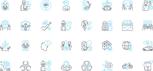 Ecological stewardship linear icons set. Conservation, Restoration, Sustainability, Ecology, Community, Responsibility, Respect line vector and concept signs. Generative AI