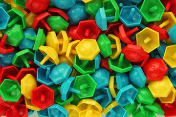 Multicolored plastic mosaic puzzle pins. Children education toy. Development of fine motor skills, hand coordination. Exercise for learning through play. Preschool playtime. Montessori creative game