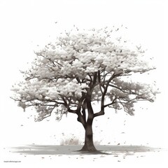 Magnolia tree silhouette white background
