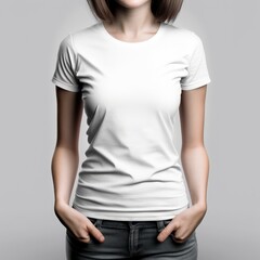 Obraz premium Simple Elegance: White T-Shirt Mockup for Women