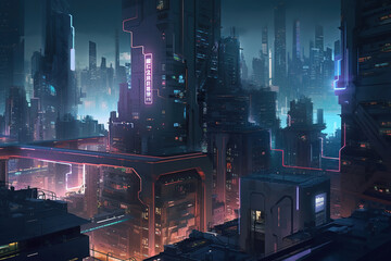 cyberpunk city at night, generative ai 