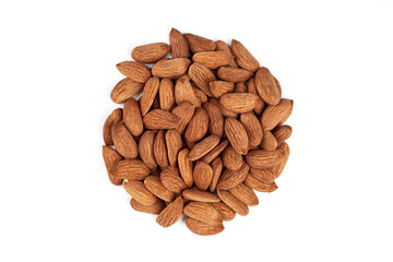 A bunch of almonds on a white background.