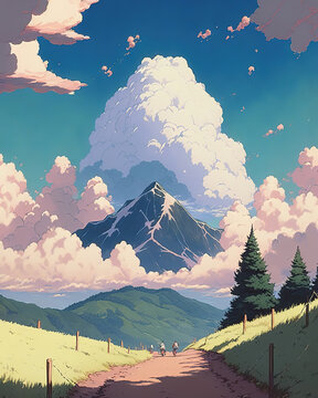 Mountain range illustration, Mountain, mountain, blue, anime png | PNGEgg