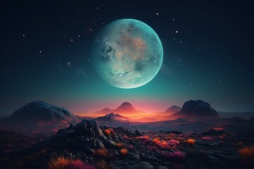 Fototapeta na wymiar Colorful moonlit landscape abstract wallpaper. Generative AI