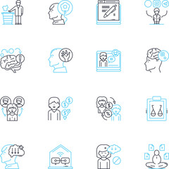 Fototapeta premium Self-discipline linear icons set. Focus, Commitment, Willpower, Determination, Persistence, Consistency, Motivation line vector and concept signs. Control,Responsibility,Resilience Generative AI