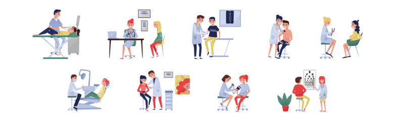 Medical Checkup with Doctors Examining Patients Characters Vector Set