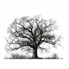 Oak tree silhouette white background