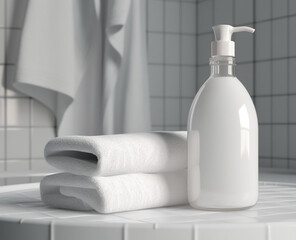liquid soap bottle with towels mockup ai generative 
