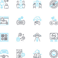 Fototapeta premium Risk-taking linear icons set. Courage, Thrill, Adventure, Boldness, Daring, Fearlessness, Uncertainty line vector and concept signs. Chance,Venture,Gambling outline illustrations Generative AI