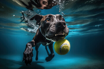 Delightful Dog Plunging for Tennis Ball in Vivid Underwater Image