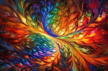 Photo sur Plexiglas Mélange de couleurs Abstract fractals painting: patterns cascade and interweave, creating a mesmerizing visual rhythm that invites you to lose yourself in their intricate dance. AI-generated