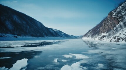 Fototapeta na wymiar Baykal lake in winter Illustration AI Generative