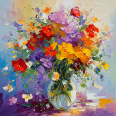 Impressionist painting flower bouquet. Illustration AI Generative