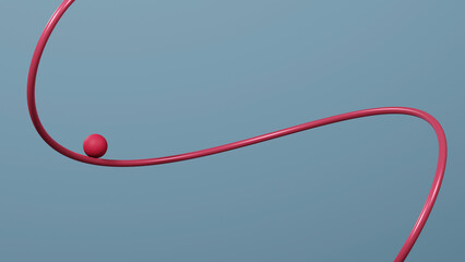 abstract red curved line with sphere, 3d render