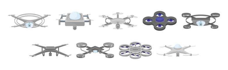 Pilotless Drone as Aerial Vehicle with Remote Control Isometric Vector Set